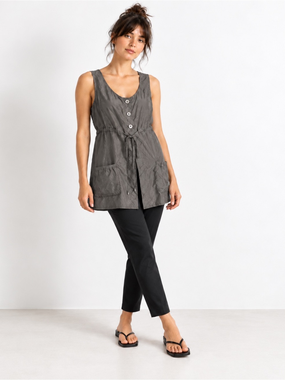 Eric Alexandre 100% Silk Sleeveless Button Front Tunic Size 38